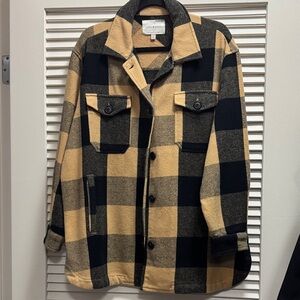 Lucky Brand Plaid Shacket Jacket Tan & Black